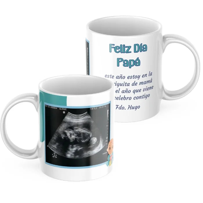 Taza feliz día papá ecografía con dedicatoria