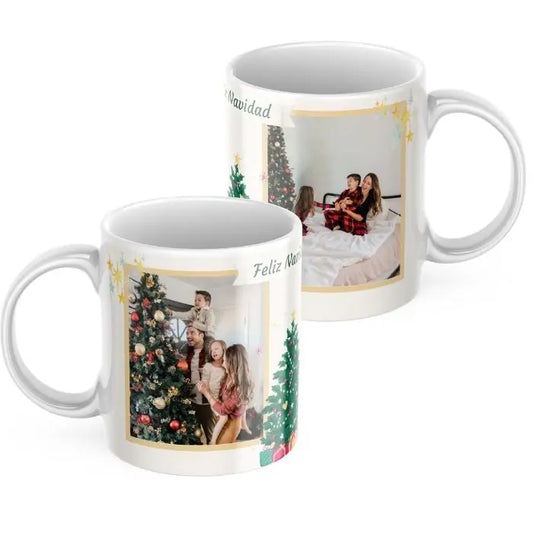 Taza árbol de navidad con dos fotos