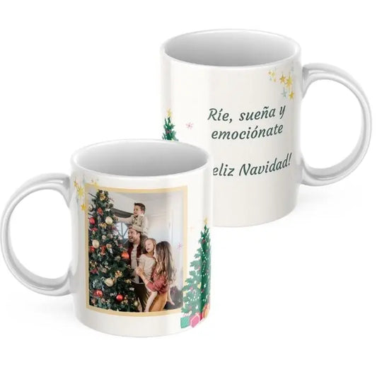 Taza árbol de navidad con foto y texto