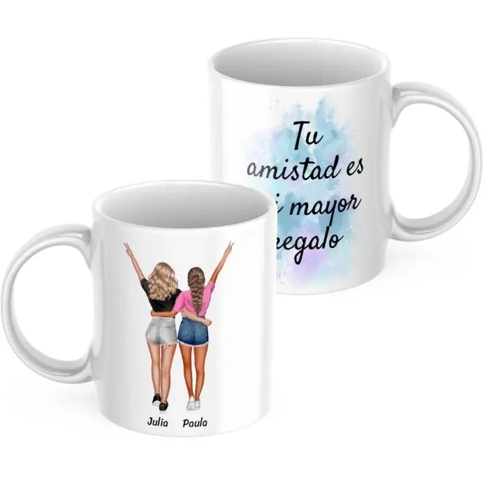 Taza dos amigas y dedicatoria