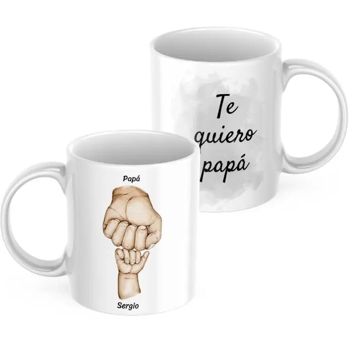 Taza manos papá e hij@s (de 1 a 5 hij@s) y dedicatoria