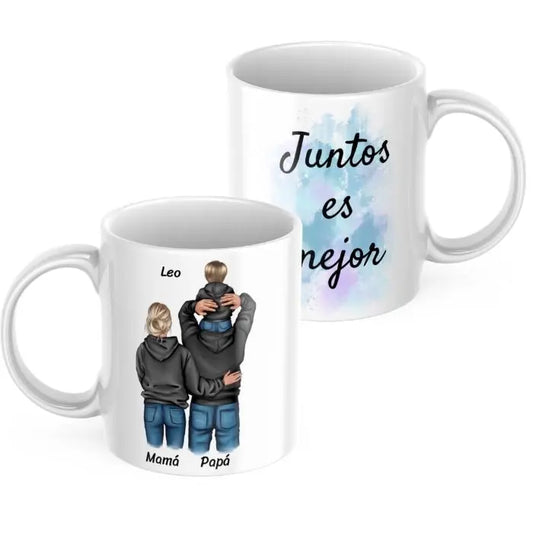 Taza mamá, papá y niñ@ con dedicatoria