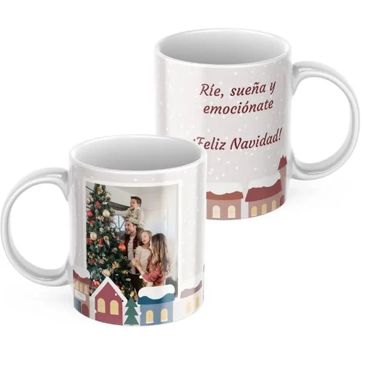 Taza poblado navideño con foto y texto