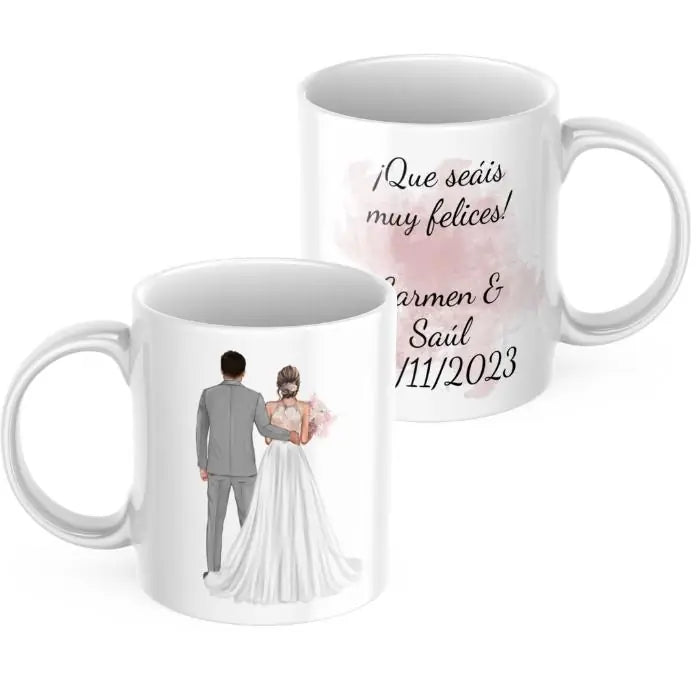 Taza novios boda con dedicatoria