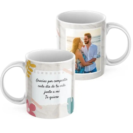 Taza diseño color con foto y dedicatoria