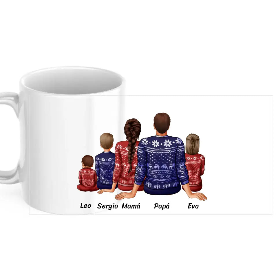 Taza familia con jerseys navideños