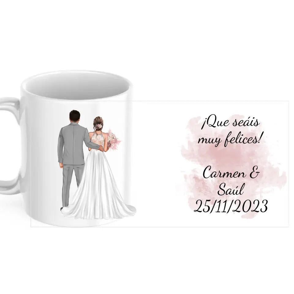 Taza novios boda con dedicatoria