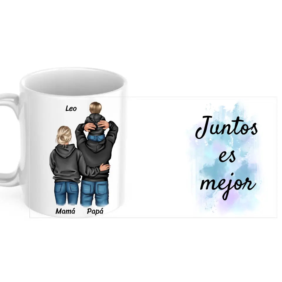 Taza mamá, papá y niñ@ con dedicatoria