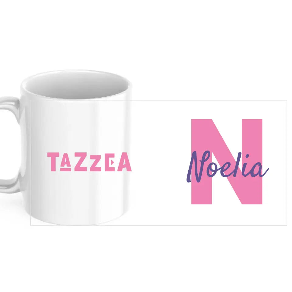 Taza corporativa con logo, inicial y nombre