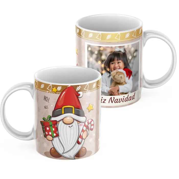 Taza gnomo navidad con foto y dedicatoria