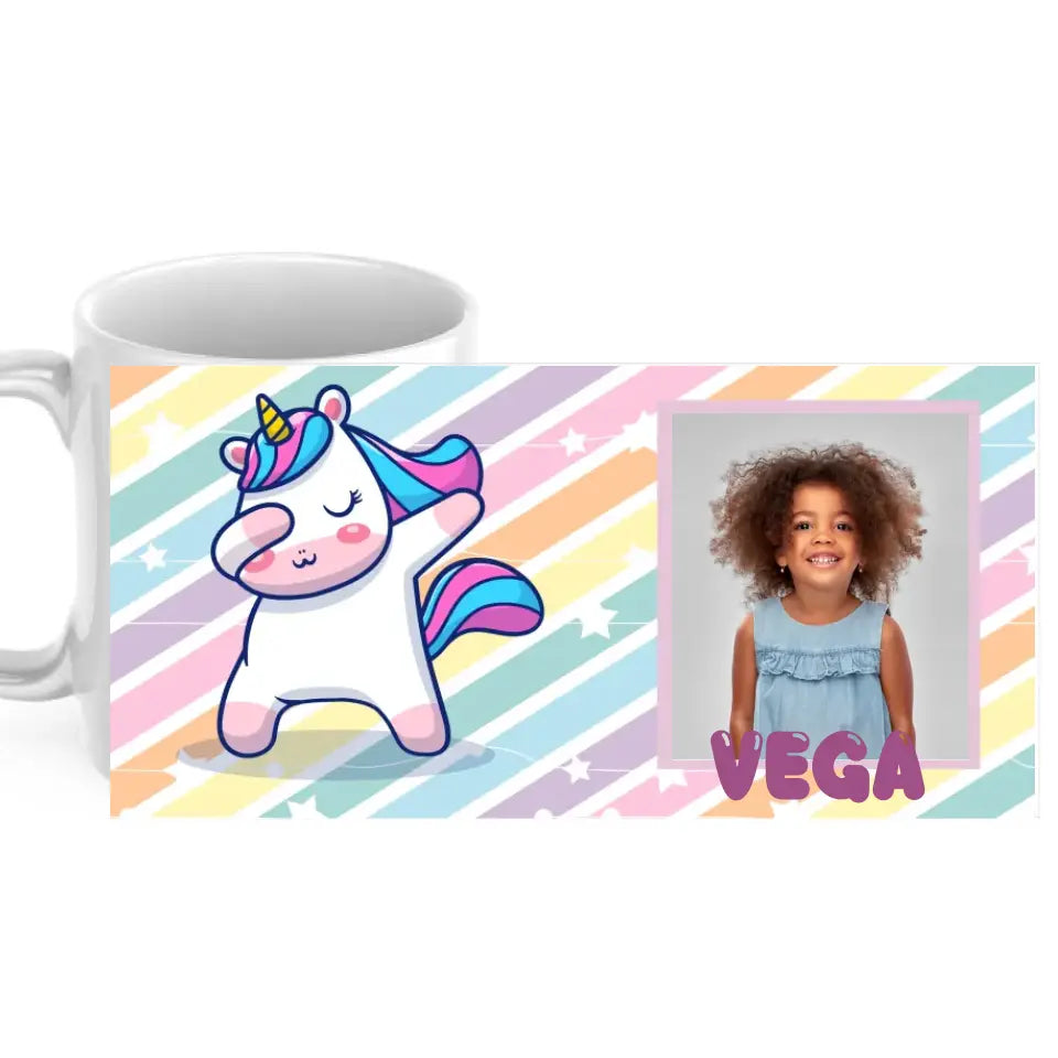 Taza infantil unicornio con foto y nombre