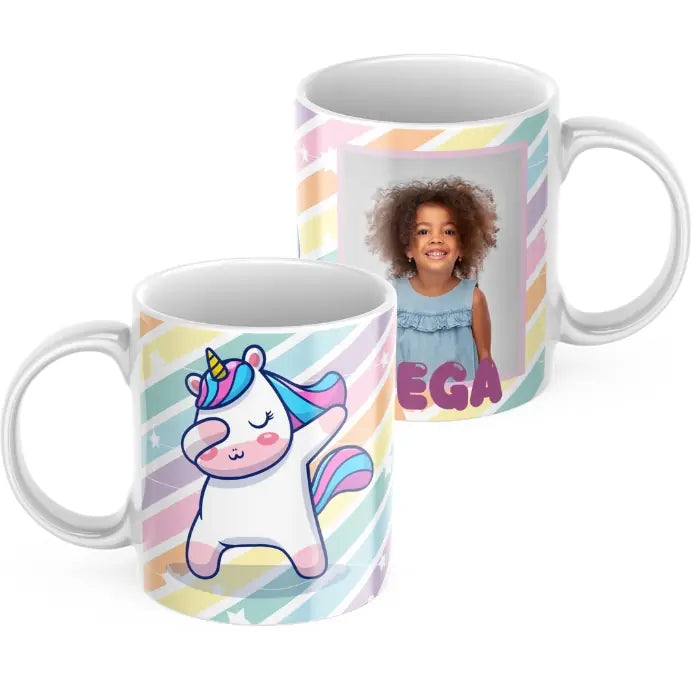 Taza infantil unicornio con foto y nombre