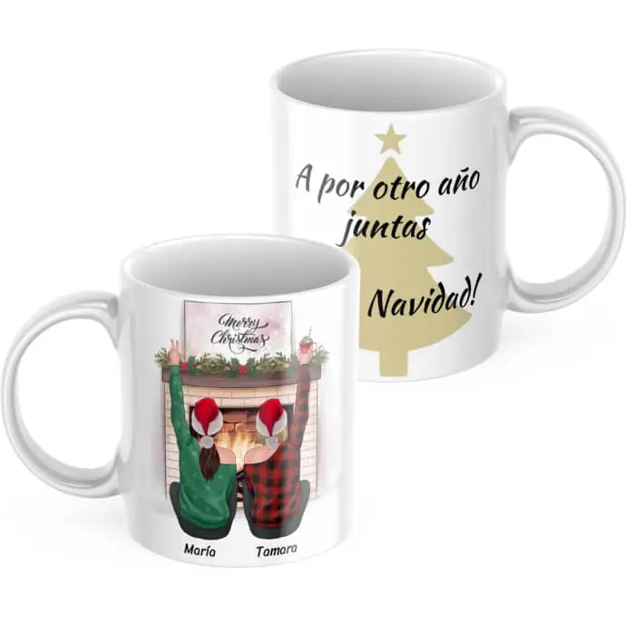 Taza amigas navidad chimenea