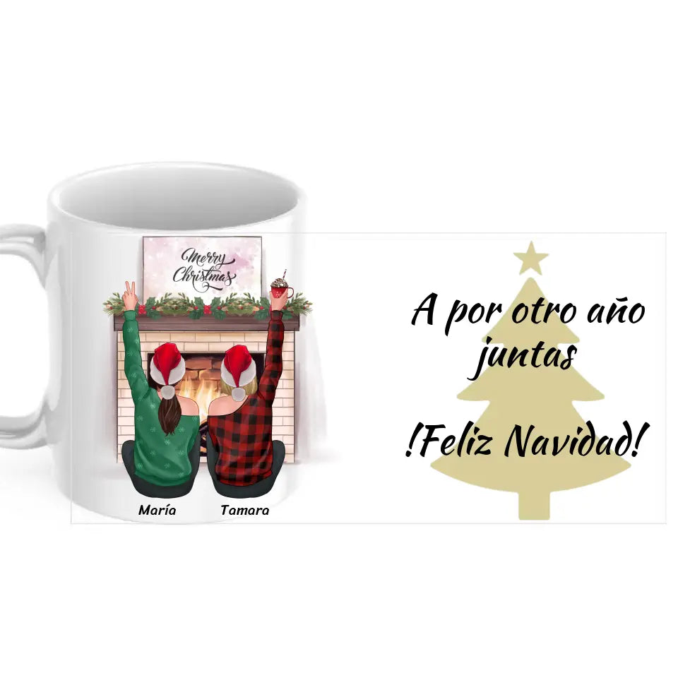 Taza amigas navidad chimenea