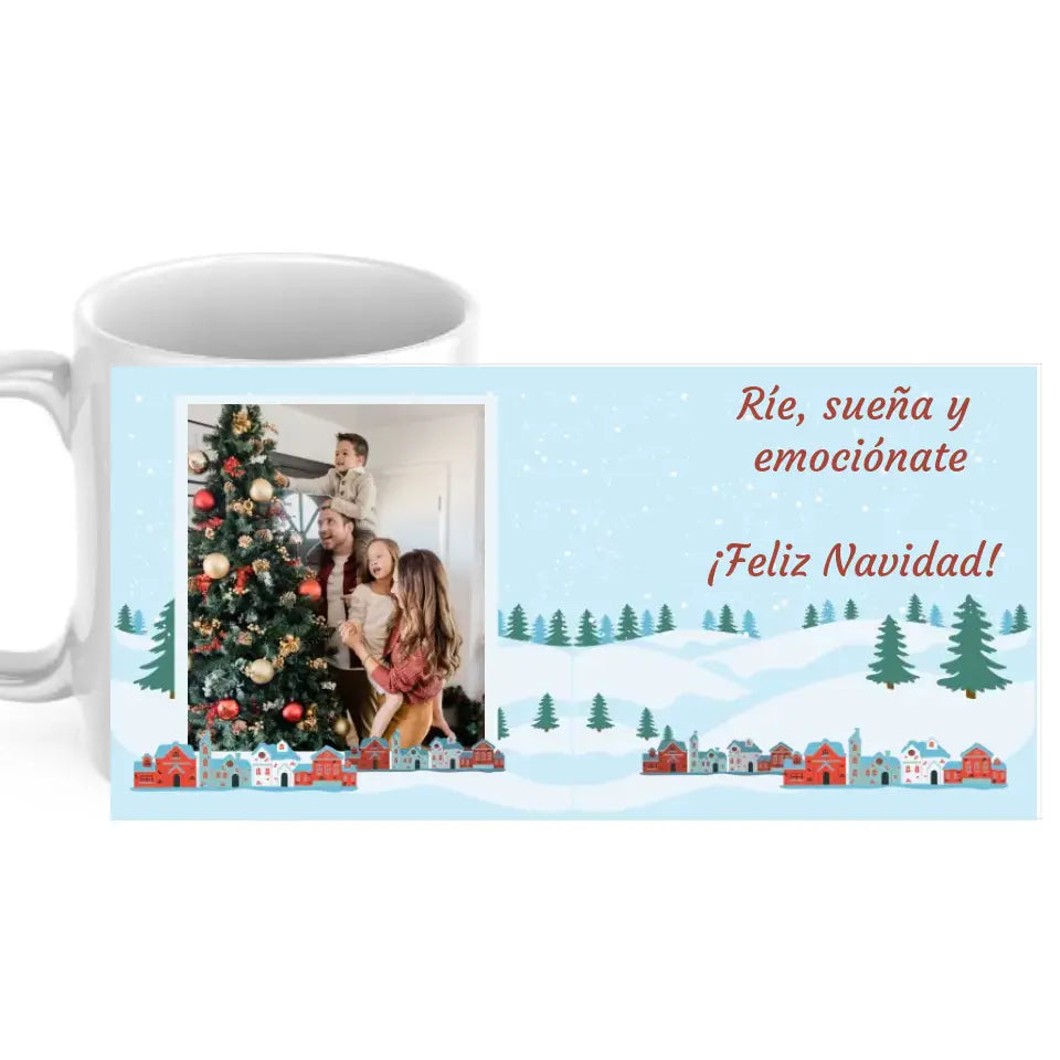 Taza paisaje nevado con foto y texto