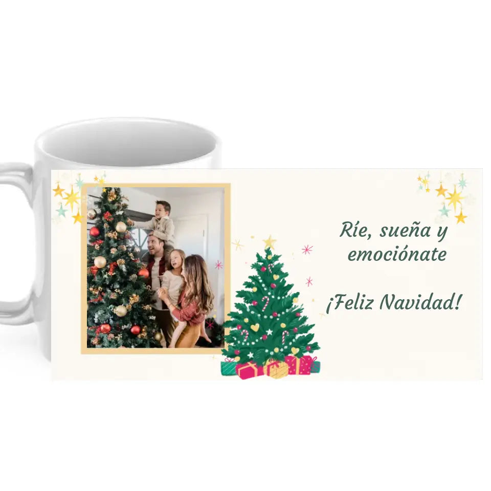 Taza árbol de navidad con foto y texto