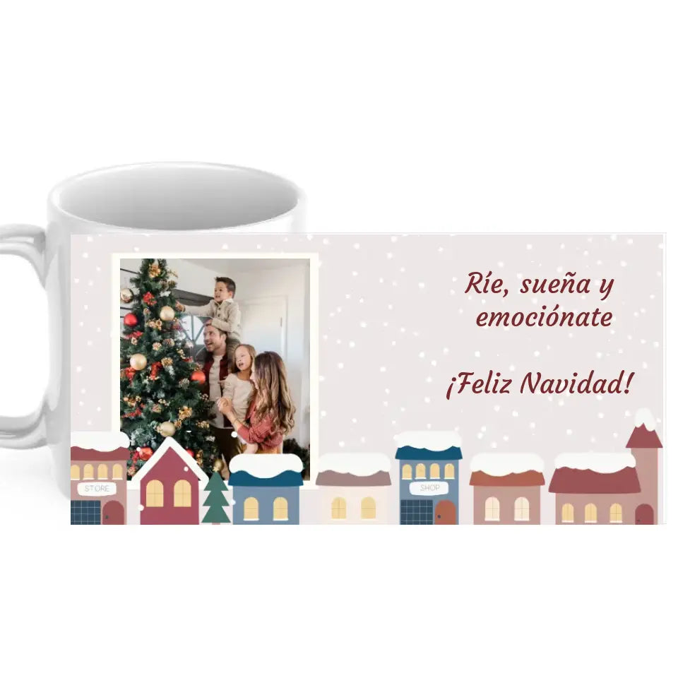 Taza poblado navideño con foto y texto