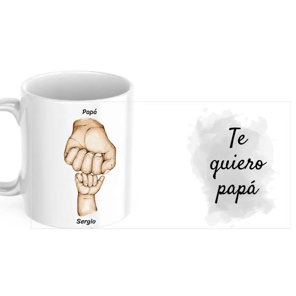 Taza manos papá e hij@s (de 1 a 5 hij@s) y dedicatoria