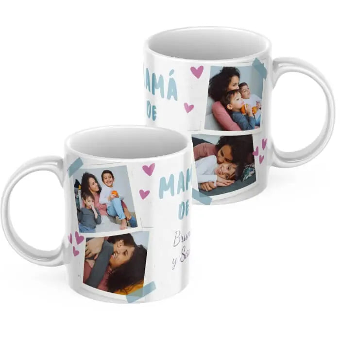 Taza corazones mamá, abuela o tita con fotos