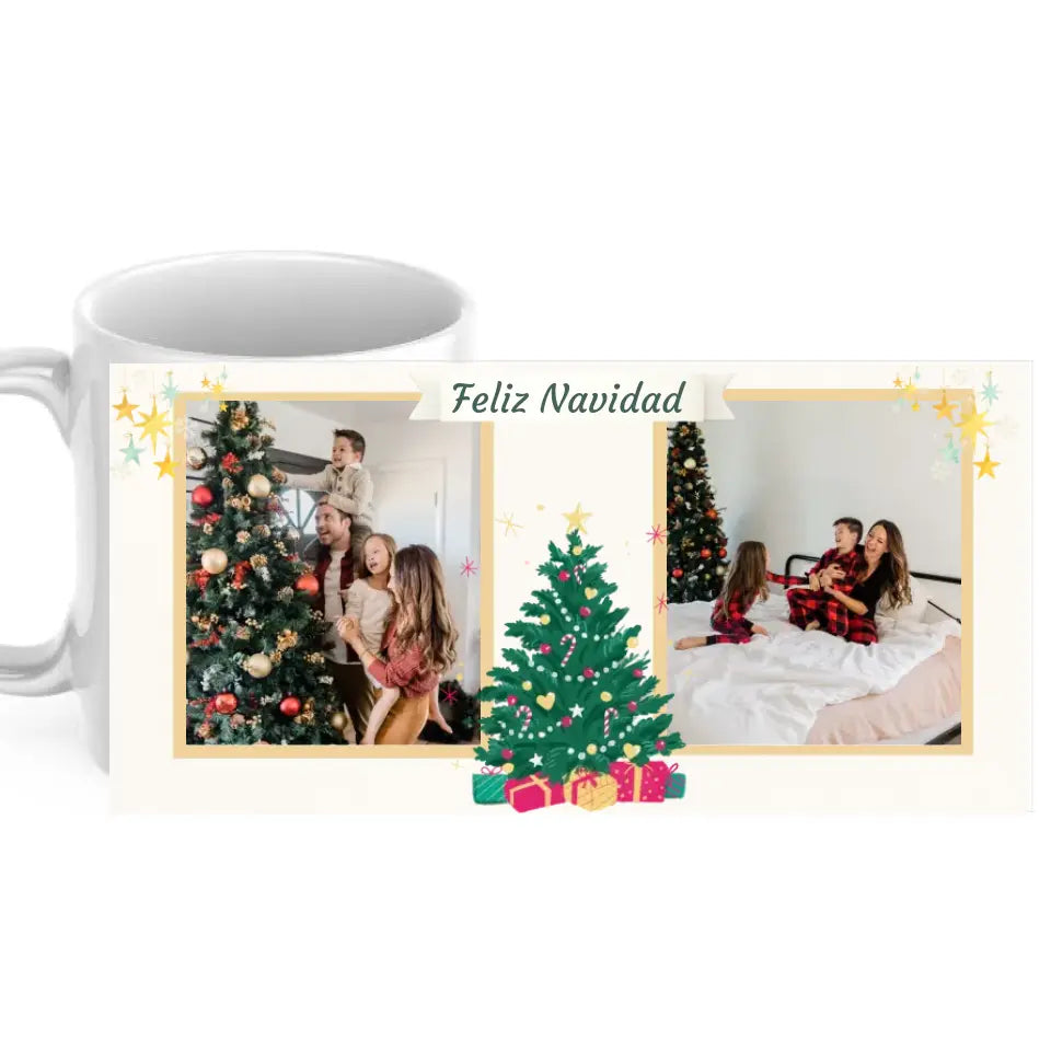 Taza árbol de navidad con dos fotos