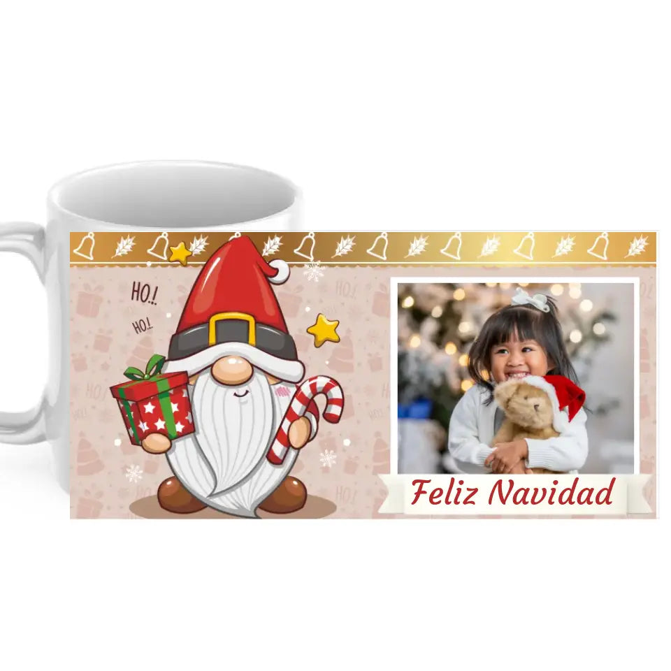 Taza gnomo navidad con foto y dedicatoria