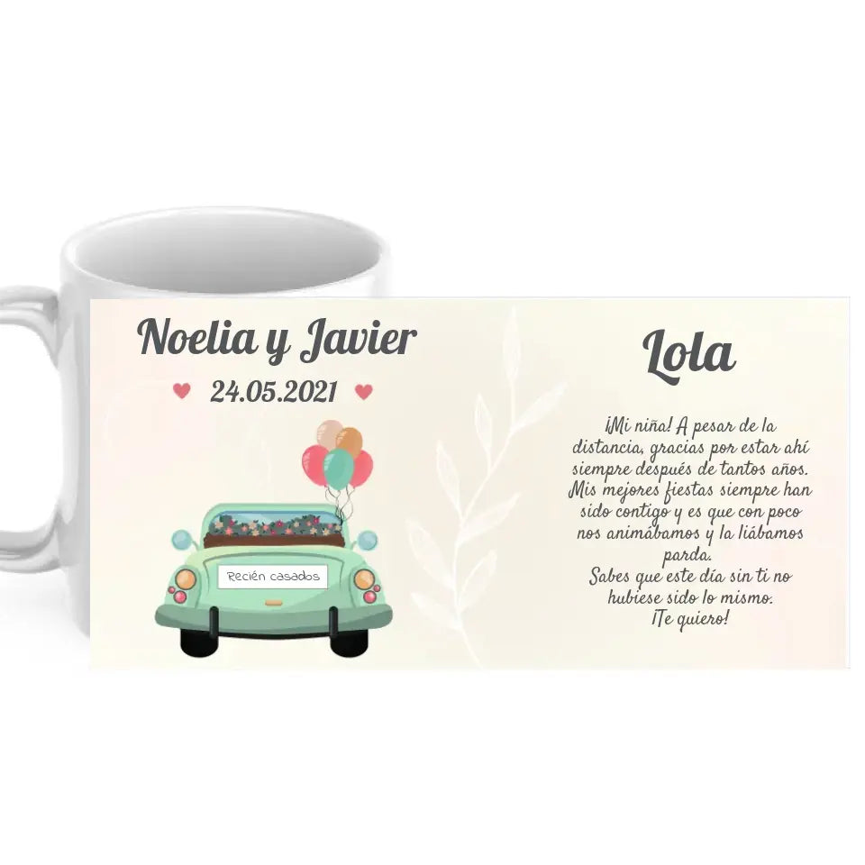 Taza recordatorio boda con dedicatoria personalizada para invitados