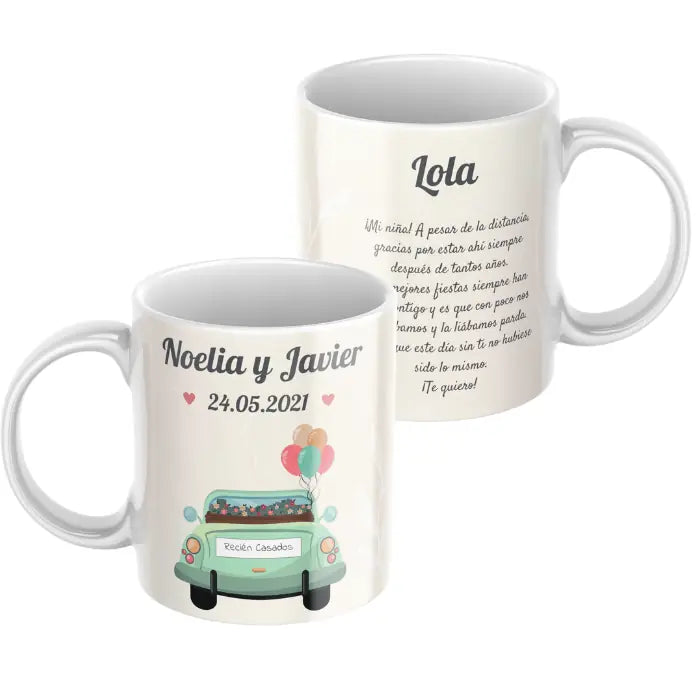 Taza recordatorio boda con dedicatoria personalizada para invitados