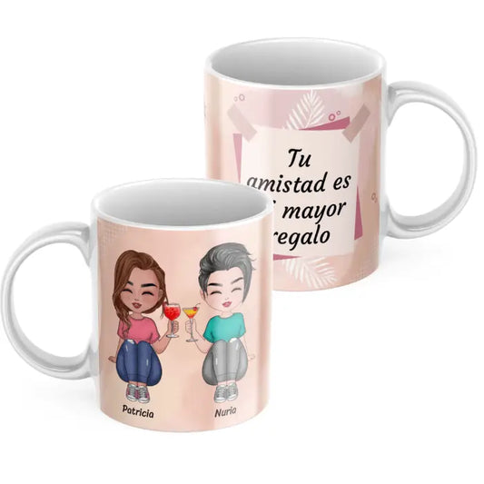 Taza amigas rosa totalmente personalizable con dedicatoria