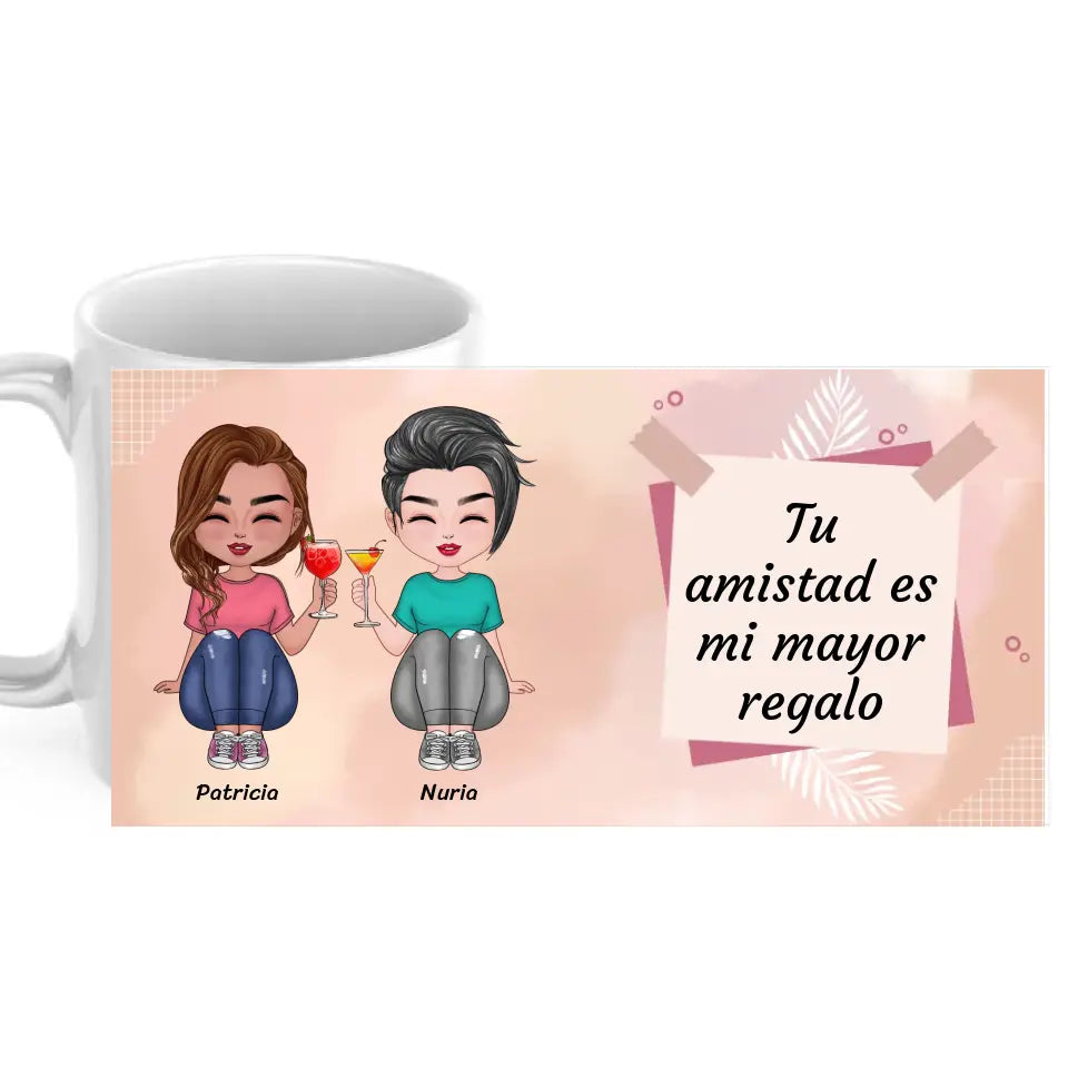 Taza amigas rosa totalmente personalizable con dedicatoria