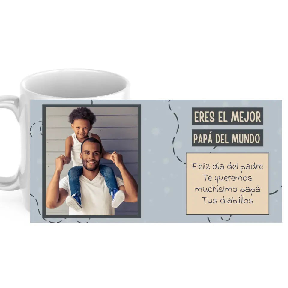 Taza eres el mejor papá del mundo gris con foto y dedicatoria