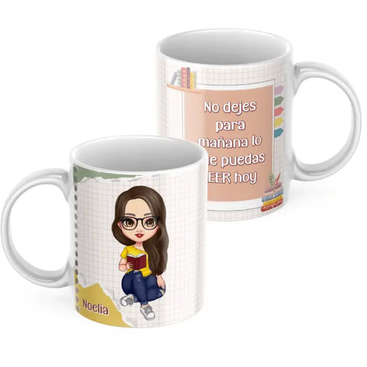 Taza chica lectora personalizada con nombre y dedicatoria