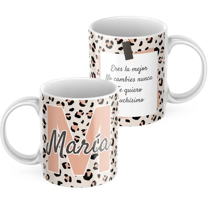 Taza inicial animal print con foto o dedicatoria