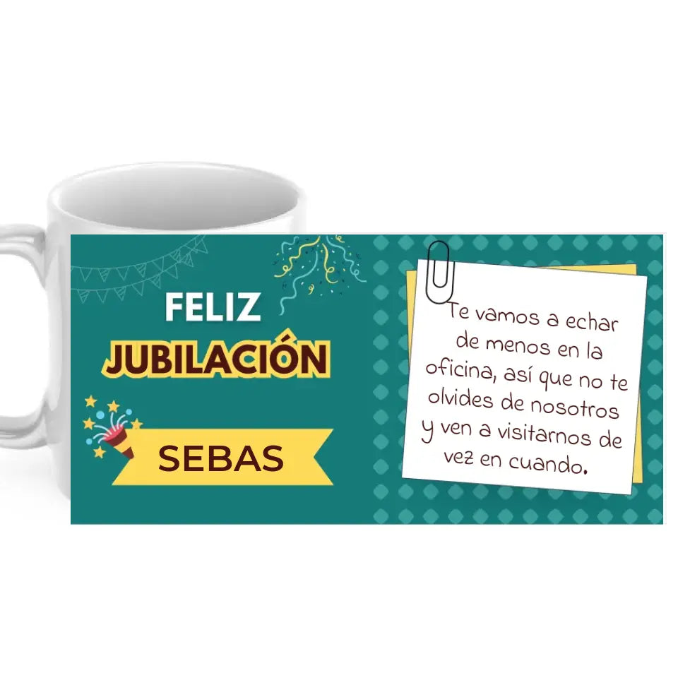 Taza jubilación verde con dedicatoria