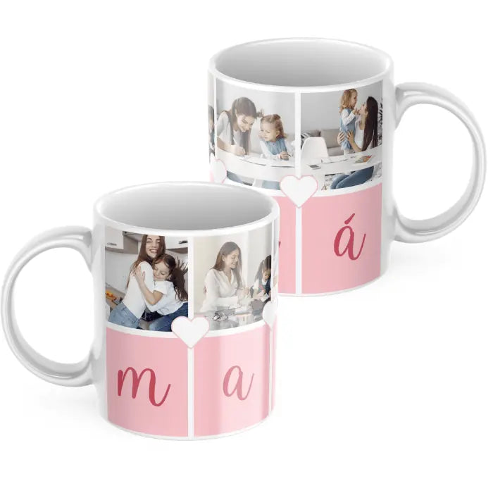 Taza mamá corazones con 4 fotos