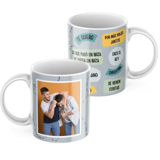 Taza frases personalizadas gris con foto