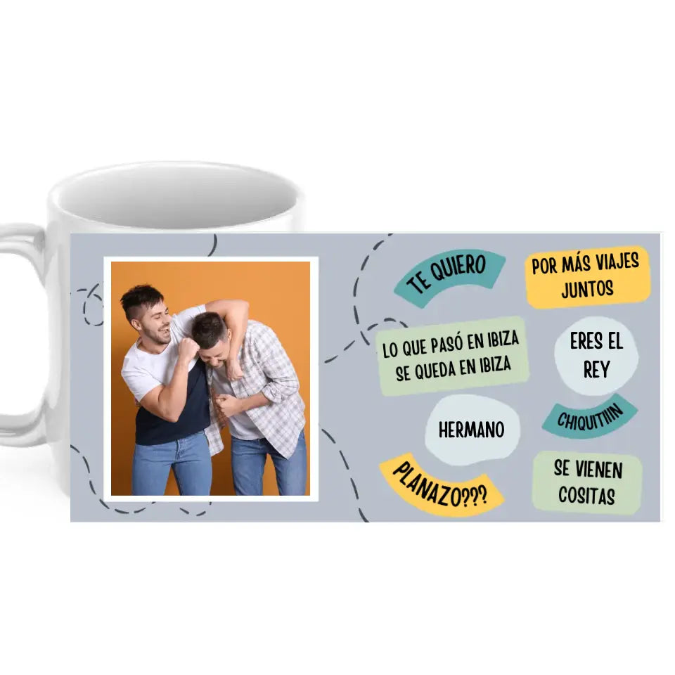 Taza frases personalizadas gris con foto