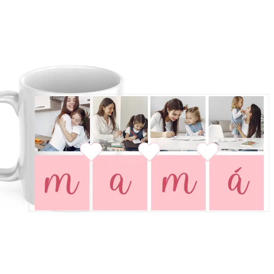 Taza mamá corazones con 4 fotos