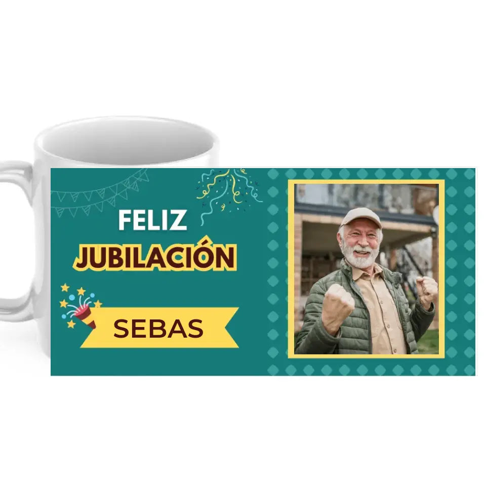 Taza jubilación verde con foto