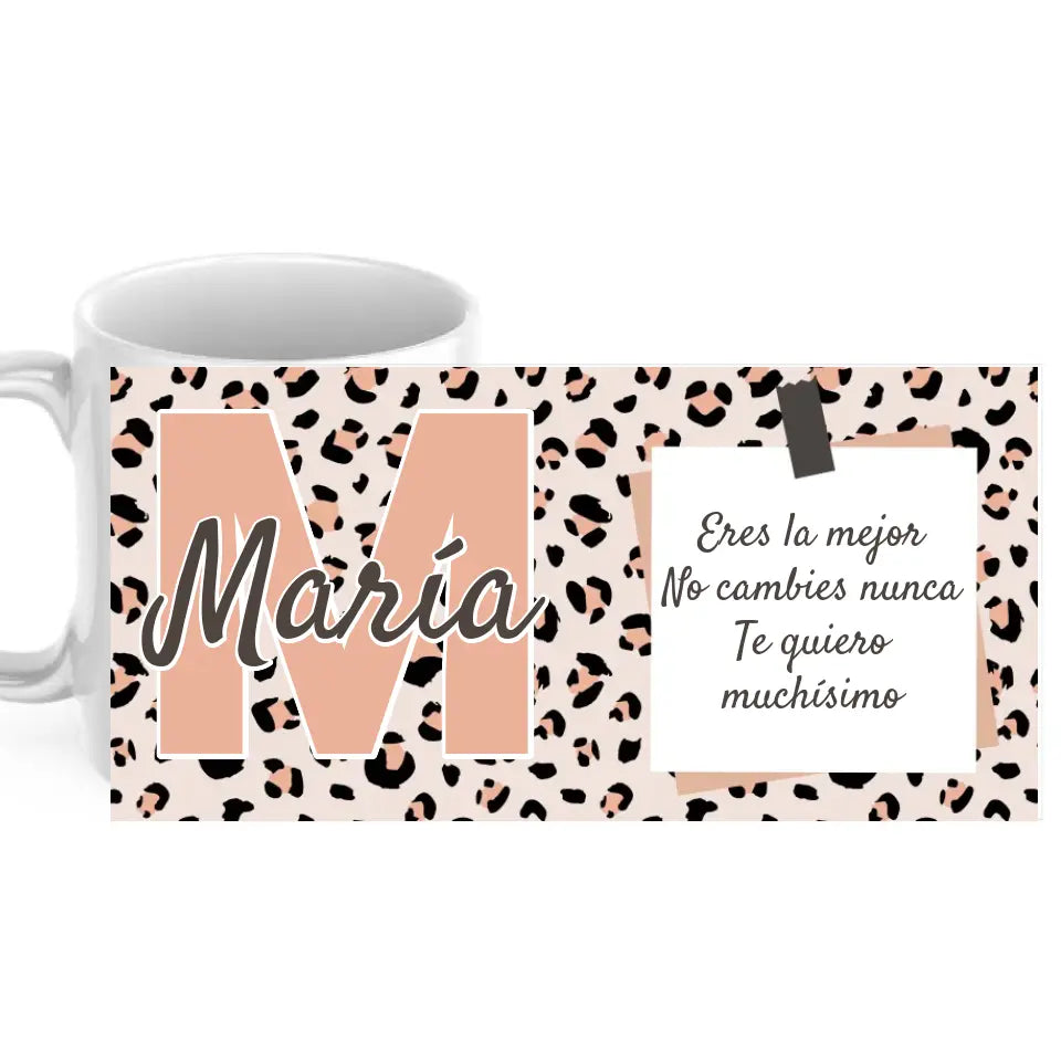 Taza inicial animal print con foto o dedicatoria