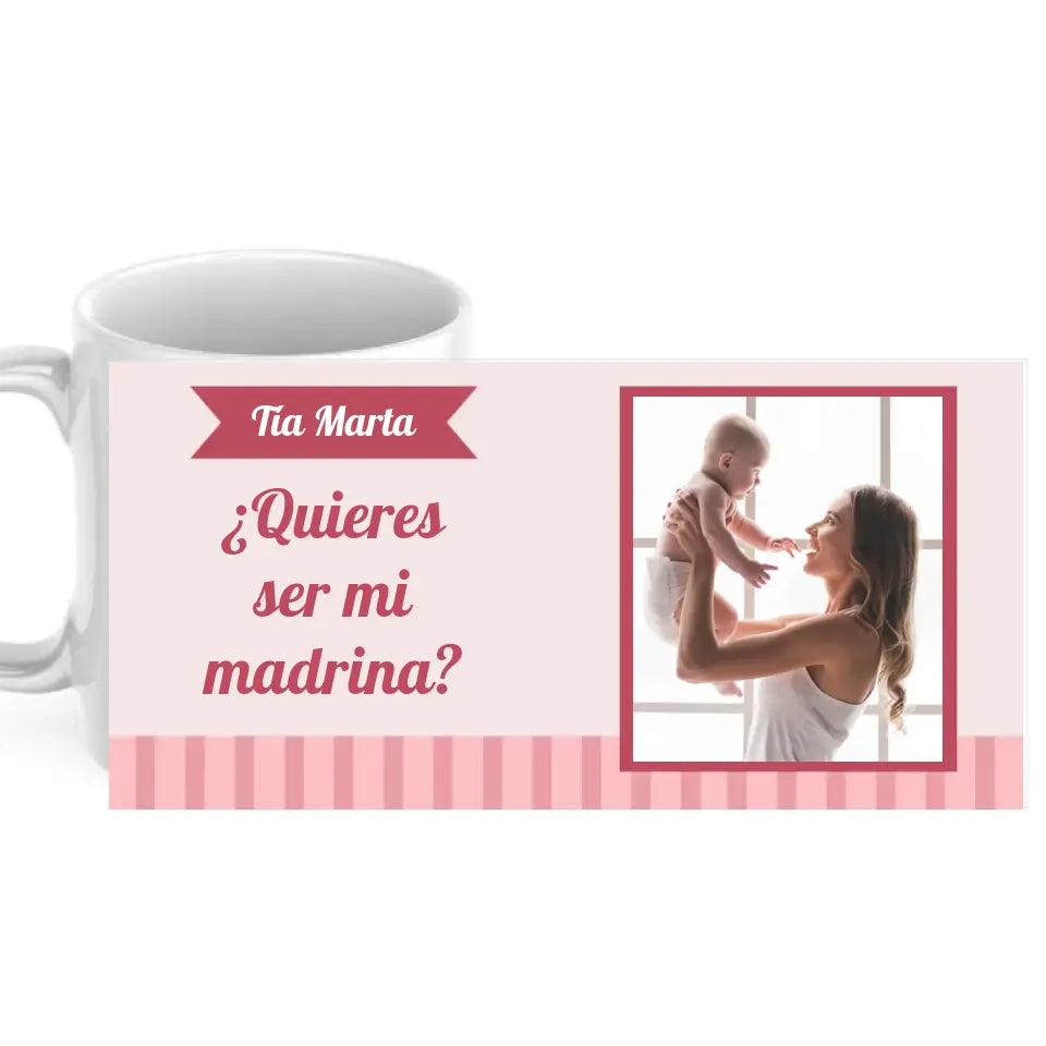 Taza quieres ser mi madrina con nombre y foto