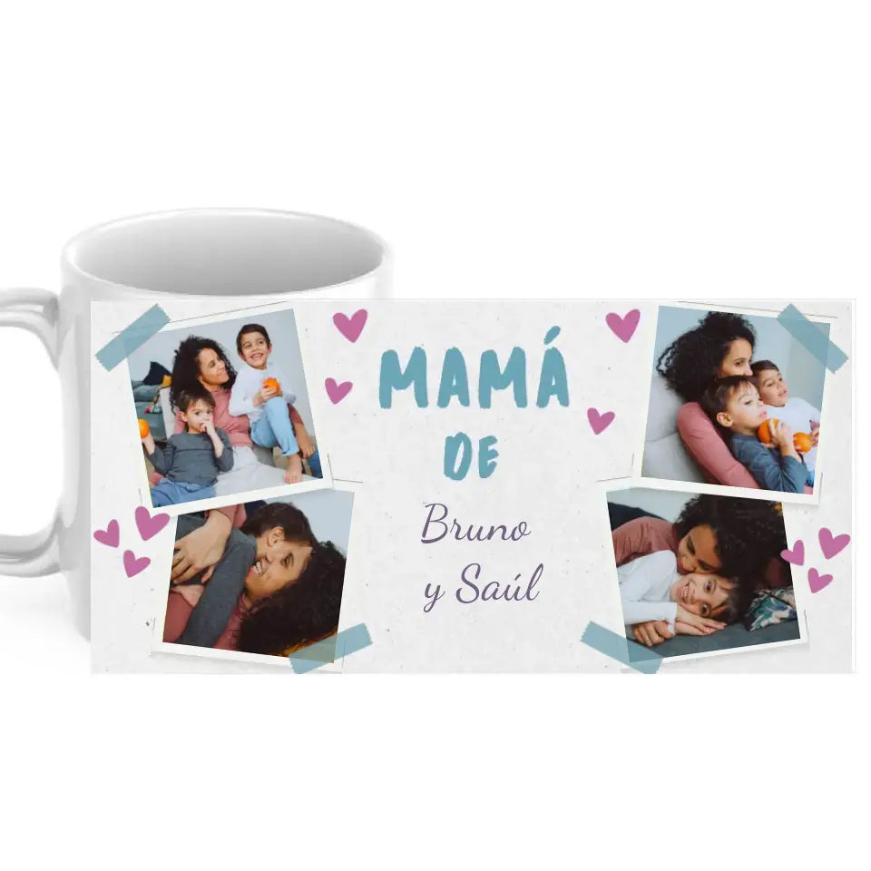 Taza corazones mamá, abuela o tita con fotos