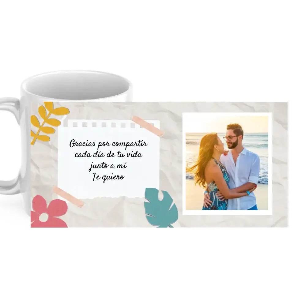 Taza diseño color con foto y dedicatoria