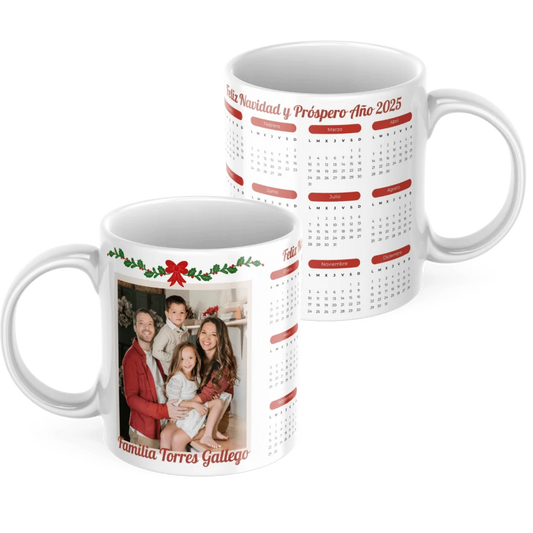 Taza Calendario 2025 Navidad con foto y dedicatoria