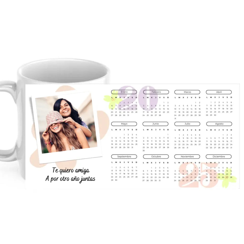 Taza Calendario 2025 Amigas con foto y dedicatoria