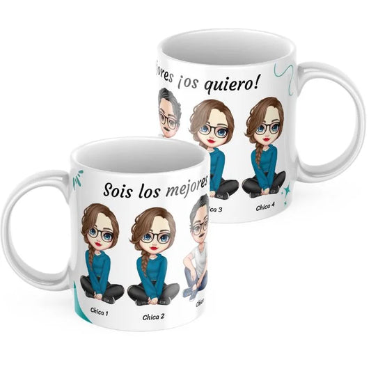 Taza varios amig@s sentados (varias opciones) con dedicatoria personalizada