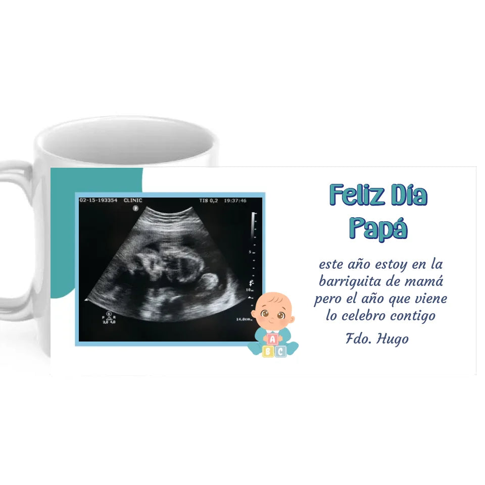 Taza feliz día papá ecografía con dedicatoria