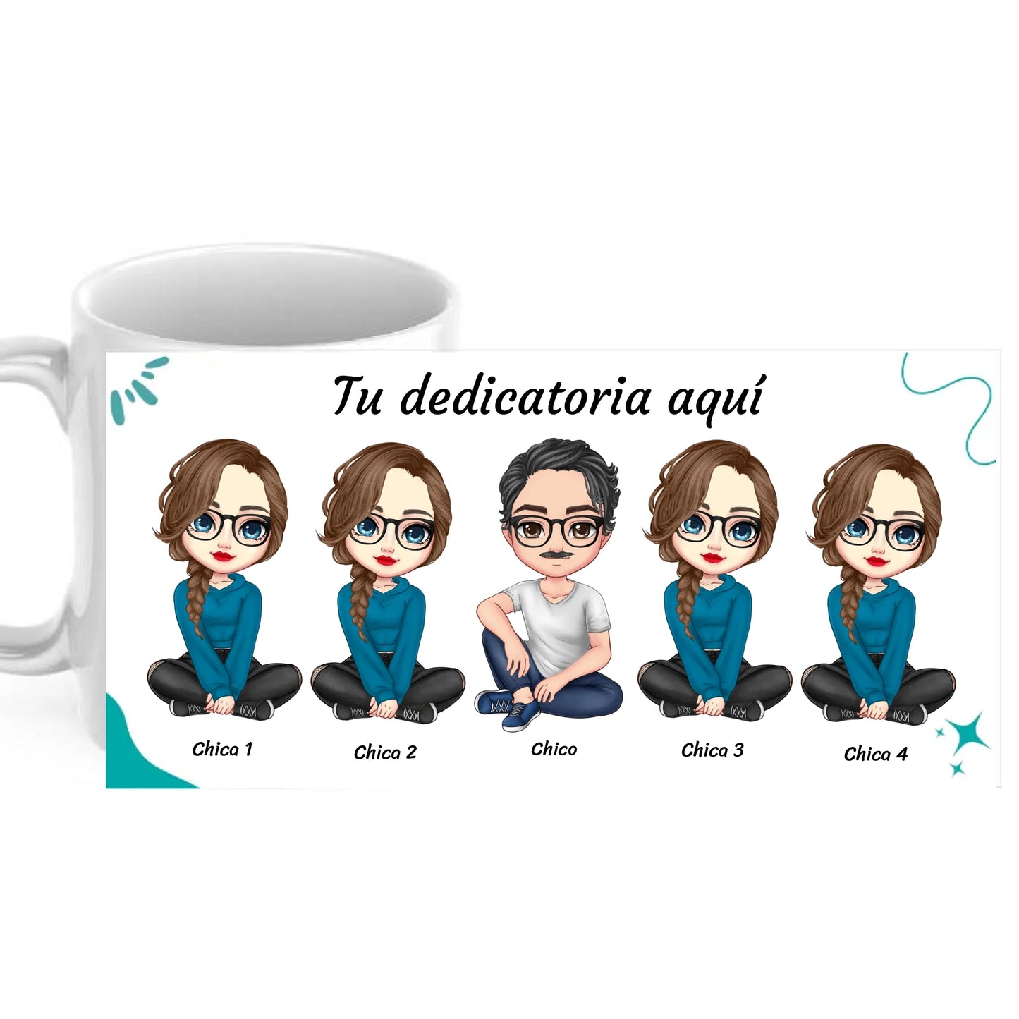 Taza varios amig@s sentados (varias opciones) con dedicatoria personalizada