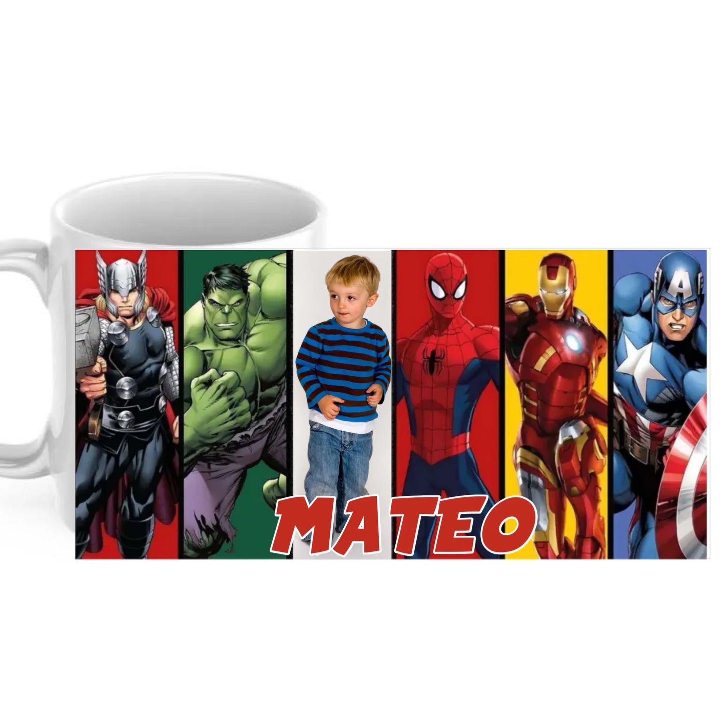 Taza Superhéroes con foto y nombre
