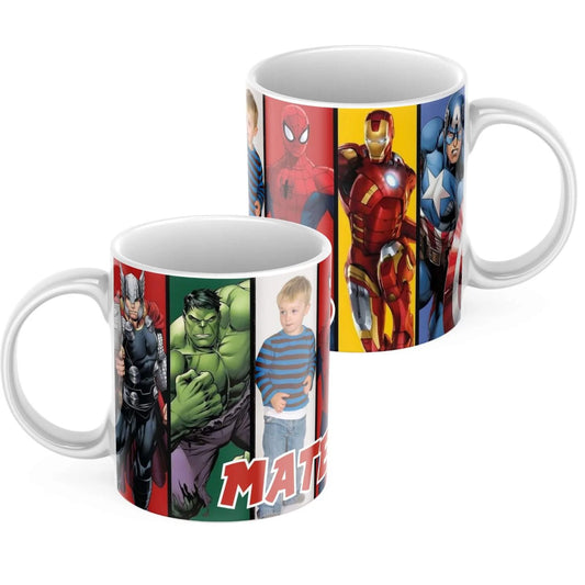 Taza Superhéroes con foto y nombre