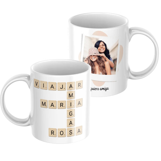 Taza Scrabble con foto y dedicatoria